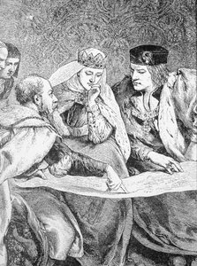 Christophe Colomb (1451-1506) décrit son voyage en Amérique au roi Ferdinand II (1452-1516) et à la reine Isabelle (1451-1504) - English School